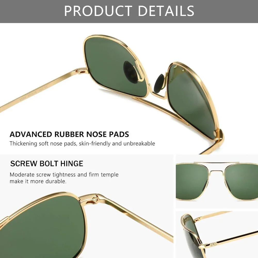 Men's Military Style Polarized Pilot Aviator Sunglasses Bayonet Temples - Picture 3 of 8